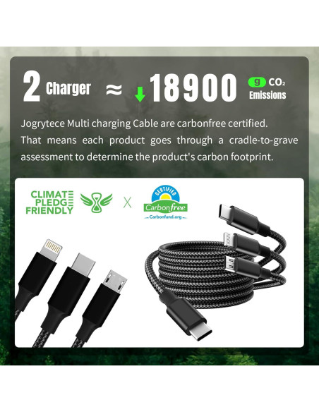 Cable de Carga 3 en 1 Jogrytece 1.22m USB C, Micro USB, Lightning