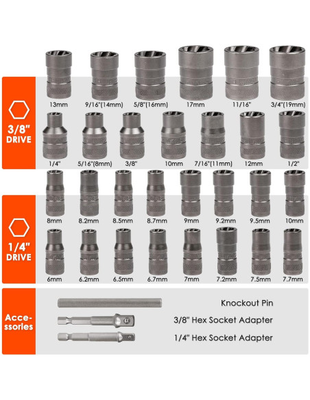 Kit de Extractores de Tornillos THINKWORK 32 Piezas Acero