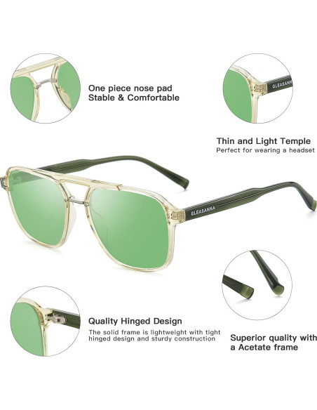 Gafas de bloqueo luz azul GLEASANNA verde, protección UV 100%