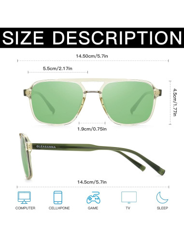 Gafas de bloqueo luz azul GLEASANNA verde, protección UV 100%