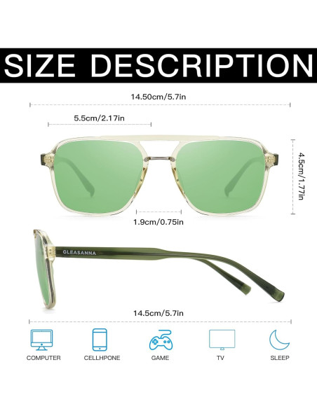 Gafas de bloqueo luz azul GLEASANNA verde, protección UV 100%