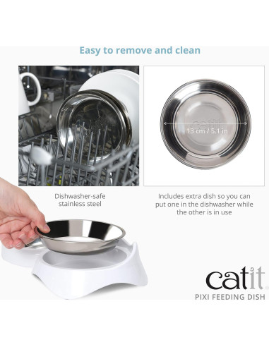 Plato de Alimentación Doble Catit PIXI para Gatos - Acero Inoxidable