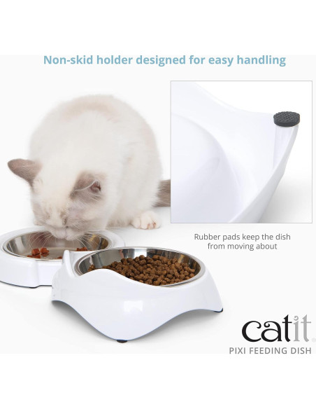 Plato de Alimentación Doble Catit PIXI para Gatos - Acero Inoxidable