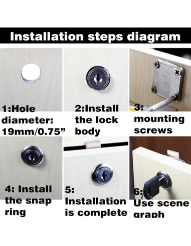 Cerradura de Cajón Junrbx para Gabinete 2 PCS 19 mm Negro