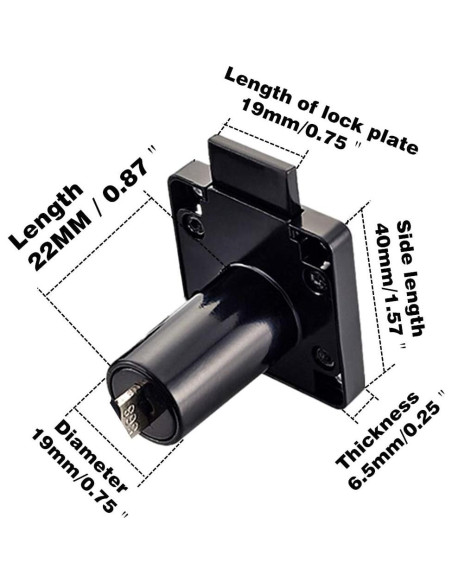 Cerradura de Cajón Junrbx para Gabinete 2 PCS 19 mm Negro