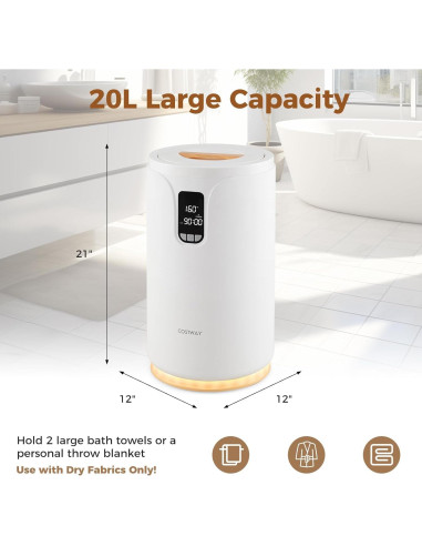 Calentador de Toallas COSTWAY 20L con Luz RGB y Temporizador