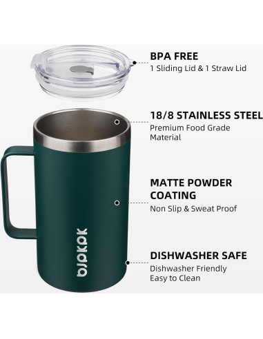 Taza de Café Aislada BJPKPK 740ml Acero Inoxidable Verde Militar