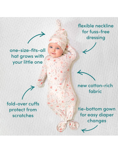 Conjunto Gown y Sombrero Aden + Anais para Bebés 0-3 Meses