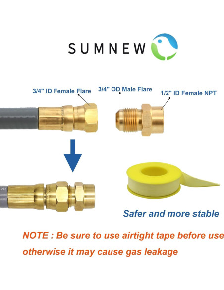 Manguera de Gas Natural 12 Pies 1/2" ID SUMNEW con Conector Rápido