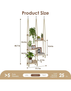 Estante Colgante para Plantas Bamworld 5 Estantes Boho Madera 2
