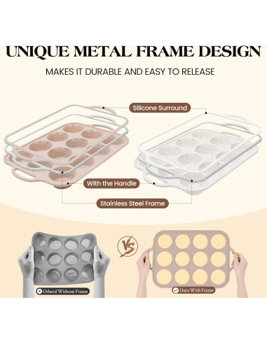 Molde para Muffins de Silicona Vinino 2Pack 12 Tazas Antiadherente