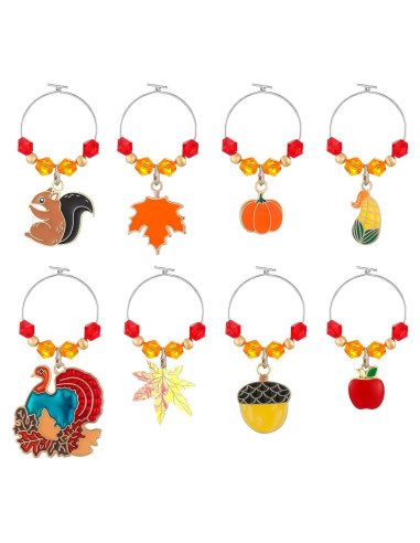 Marcadores de Vino de Acción de Gracias Sasylvia - 8 Piezas