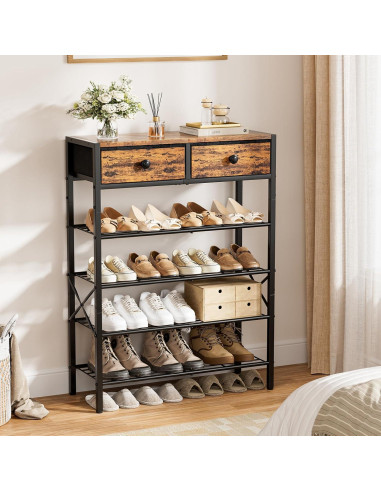 Estante para Zapatos UNITSTAGE 5 Niveles Marrón Rústico 16-20 Pares