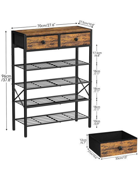 Estante para Zapatos UNITSTAGE 5 Niveles Marrón Rústico 16-20 Pares