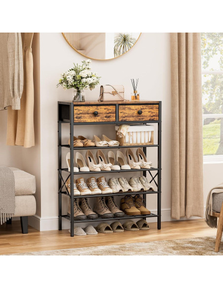 Estante para Zapatos UNITSTAGE 5 Niveles Marrón Rústico 16-20 Pares