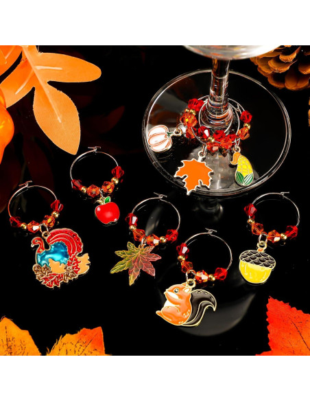 Marcadores de Vino de Acción de Gracias Sasylvia - 8 Piezas