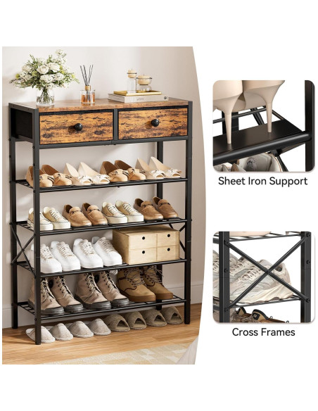 Estante para Zapatos UNITSTAGE 5 Niveles Marrón Rústico 16-20 Pares
