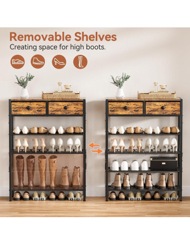 Estante para Zapatos UNITSTAGE 5 Niveles Marrón Rústico 16-20 Pares