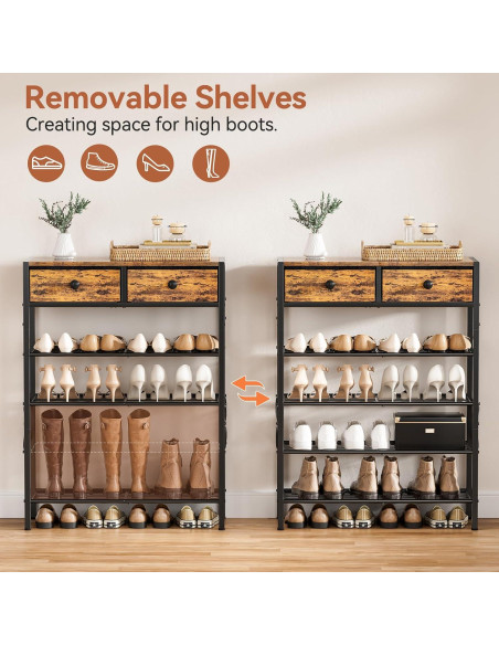 Estante para Zapatos UNITSTAGE 5 Niveles Marrón Rústico 16-20 Pares