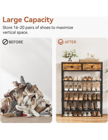 Estante para Zapatos UNITSTAGE 5 Niveles Marrón Rústico 16-20 Pares