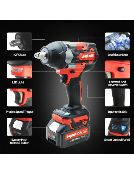 Llave de impacto inalámbrica Dogtooth 20V 850Nm 3200RPM