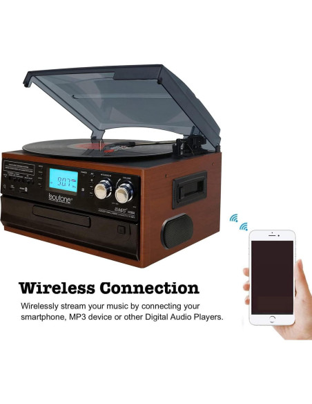 Reproductor de Vinilo Bluetooth Boytone BT-22MS con Radio y CD