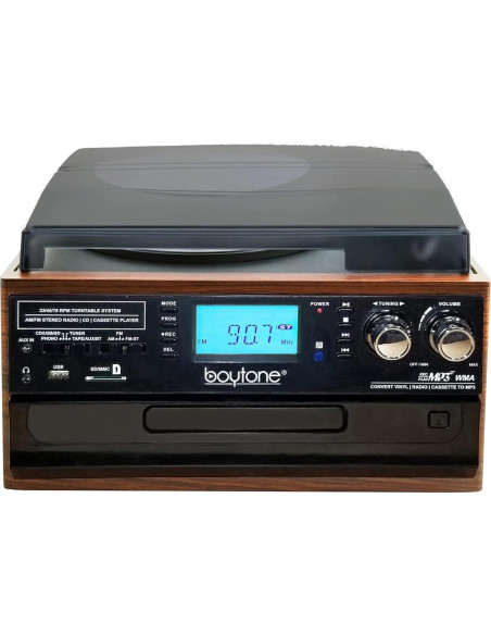 Reproductor de Vinilo Bluetooth Boytone BT-22MS con Radio y CD