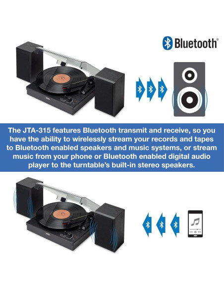 Tocadiscos de Vinilo JENSEN JTA-315 Bluetooth 3 Velocidades