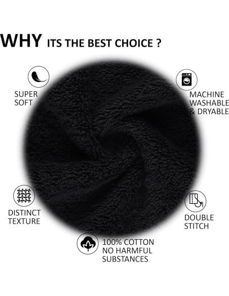 Juego de 2 Toallas de Baño All Design 89x178cm Algodón Negro