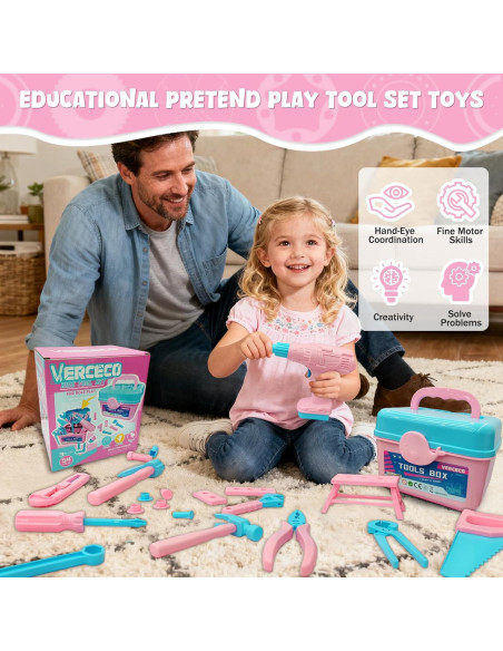 Juego de Herramientas para Niños 55 Piezas Verceco Rosa