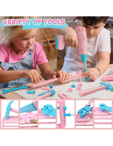 Juego de Herramientas para Niños 55 Piezas Verceco Rosa