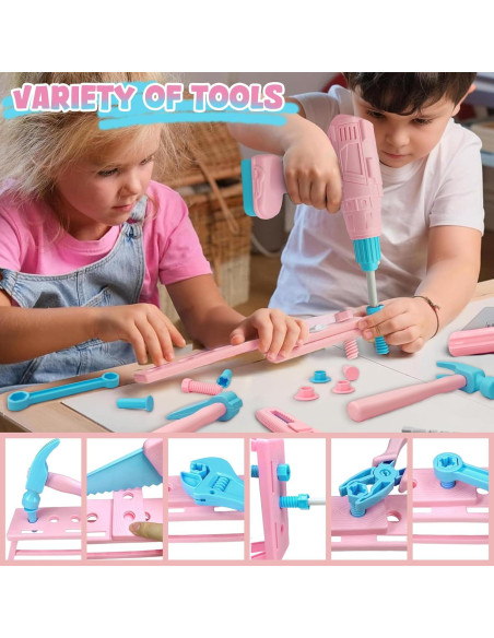 Juego de Herramientas para Niños 55 Piezas Verceco Rosa