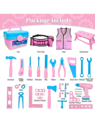 Juego de Herramientas para Niños 55 Piezas Verceco Rosa