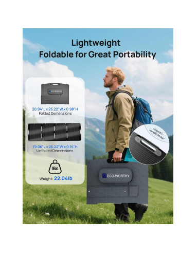 Panel Solar Portátil ECO-WORTHY 200W Plegable 23% Eficiencia