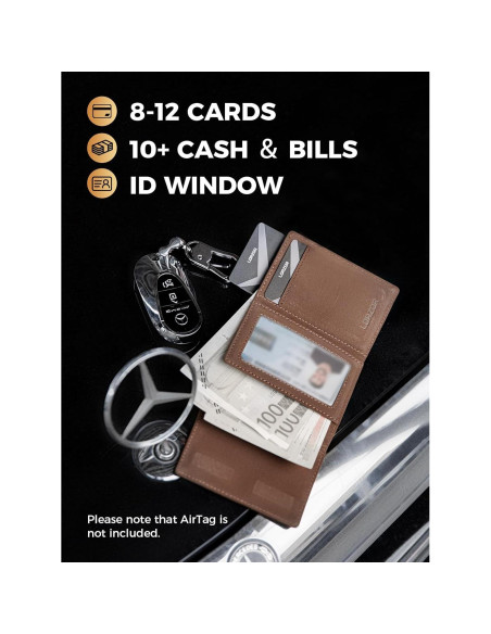 Billetera AirTag LORZOR de cuero con bloqueo RFID para hombres