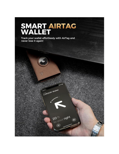 Billetera AirTag LORZOR de cuero con bloqueo RFID para hombres