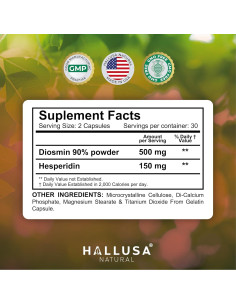 Suplemento Circulación Sanguínea Hallosmine 500mg Diosmina 60 Cápsulas 2