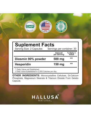 Suplemento Circulación Sanguínea Hallosmine 500mg Diosmina 60 Cápsulas