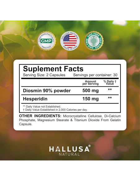 Suplemento Circulación Sanguínea Hallosmine 500mg Diosmina 60 Cápsulas
