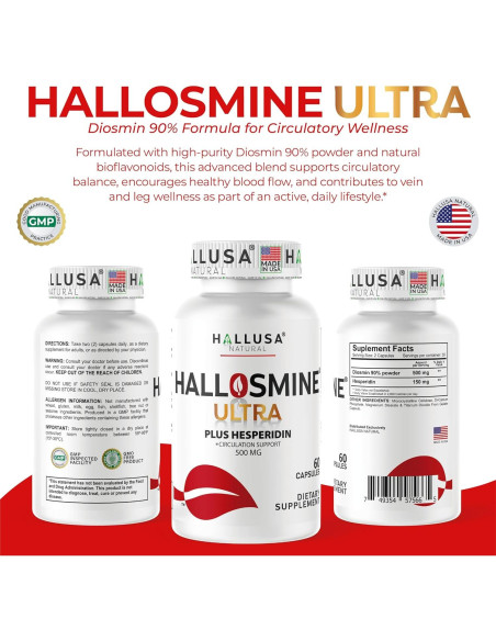 Suplemento Circulación Sanguínea Hallosmine 500mg Diosmina 60 Cápsulas