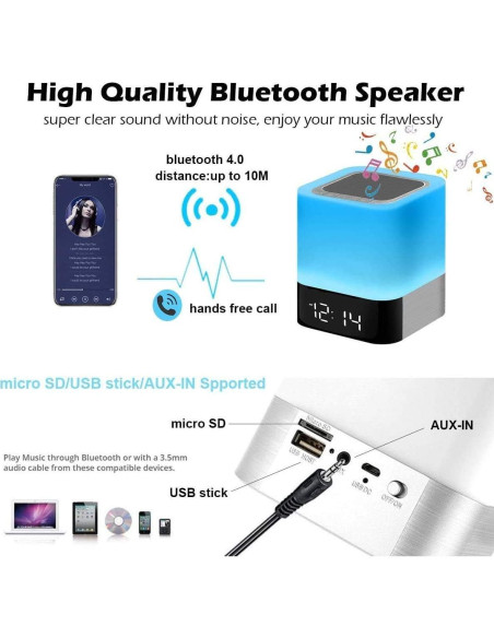 Altavoz Bluetooth KPR 5 en 1 con Luz LED y Reloj Despertador