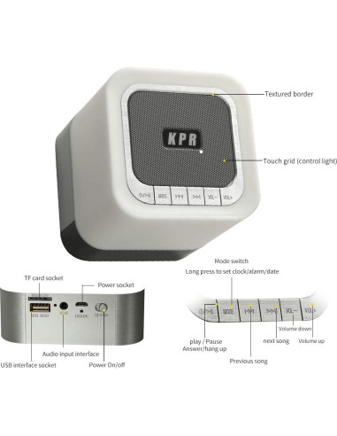 Altavoz Bluetooth KPR 5 en 1 con Luz LED y Reloj Despertador