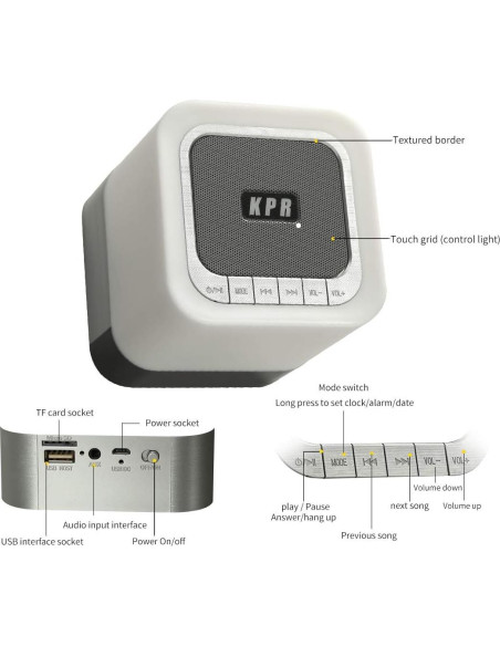 Altavoz Bluetooth KPR 5 en 1 con Luz LED y Reloj Despertador