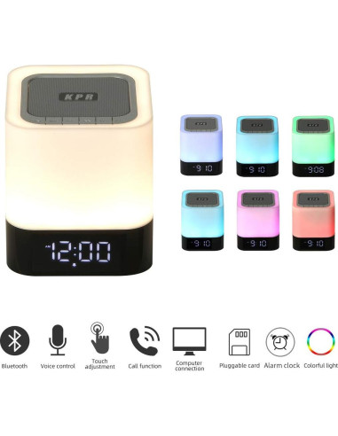 Altavoz Bluetooth KPR 5 en 1 con Luz LED y Reloj Despertador