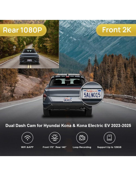 Cámara de Salpicadero Fitcamx 2K Delantera + 1080P Trasera para Hyundai Kona 2023-2025