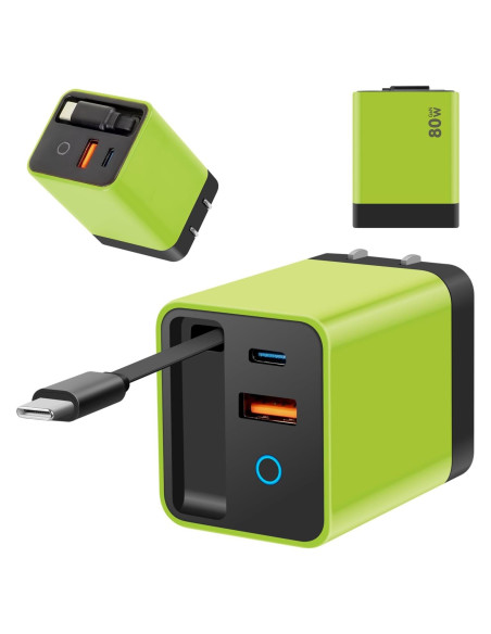 Cargador GaN 3 en 1 Genérico 80W con Cable Tipo-C y 2 USB