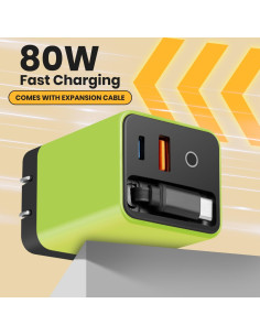 Cargador GaN 3 en 1 Genérico 80W con Cable Tipo-C y 2 USB 2