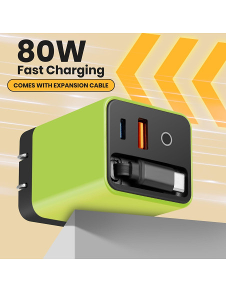 Cargador GaN 3 en 1 Genérico 80W con Cable Tipo-C y 2 USB