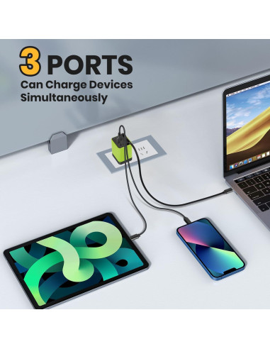 Cargador GaN 3 en 1 Genérico 80W con Cable Tipo-C y 2 USB