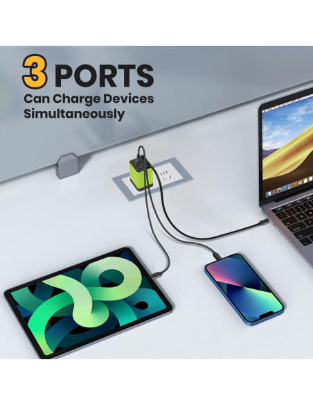 Cargador GaN 3 en 1 Genérico 80W con Cable Tipo-C y 2 USB